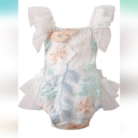 Embroidered Tulle Overalls Onesie Size 12 months - Picture 1 of 5
